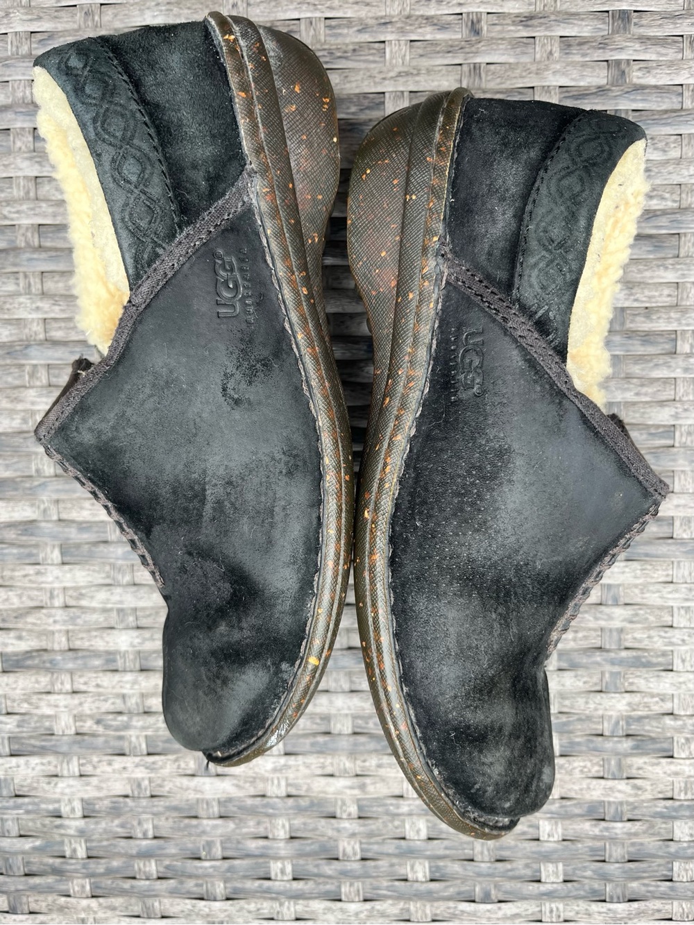 UGG Black Suede Slip-On Mule with Cream Shearling Inner - Picture 5 of 9